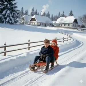 Aktivizace senioři s demencí – Děti sáňkují na sněhu – Aktivizace senioři s demencí